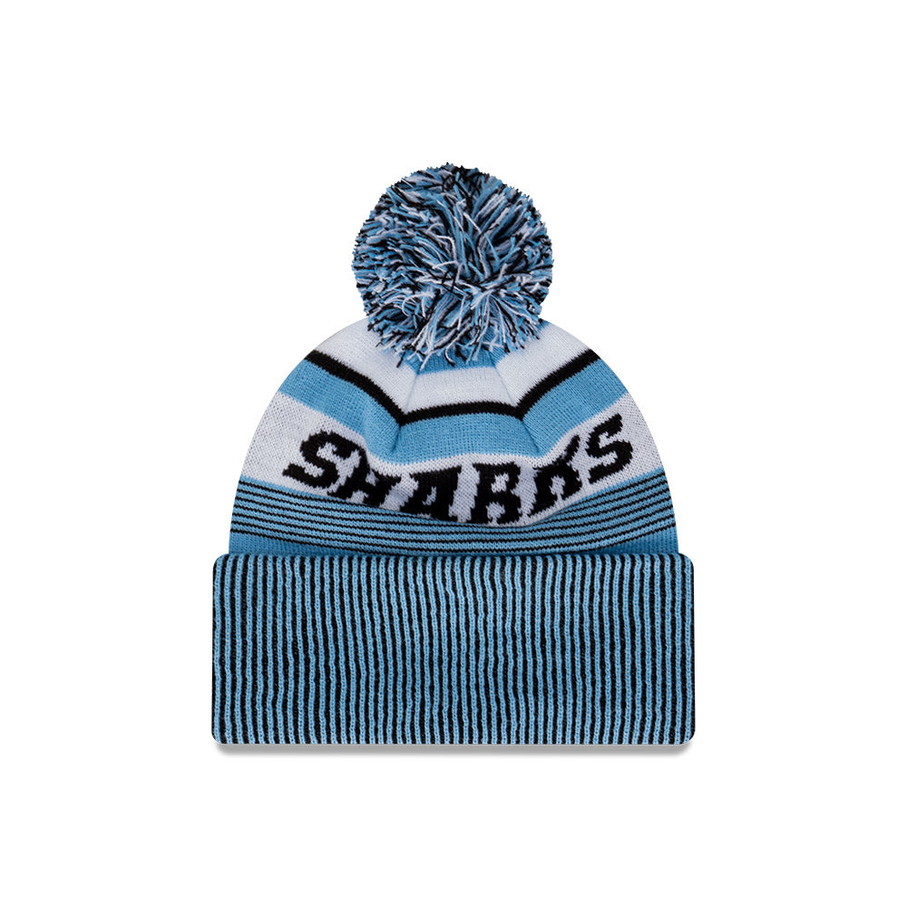Cronulla-Sutherland Sharks Beanie - NRL Official Team Colour Speed Collection Pom Knit - New Era